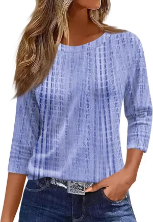 3/4 Length Sleeve Womens Tops Fashion Floral Print Vintage Tshirts 2025 Summer Casual Loose Crew Neck Blouses