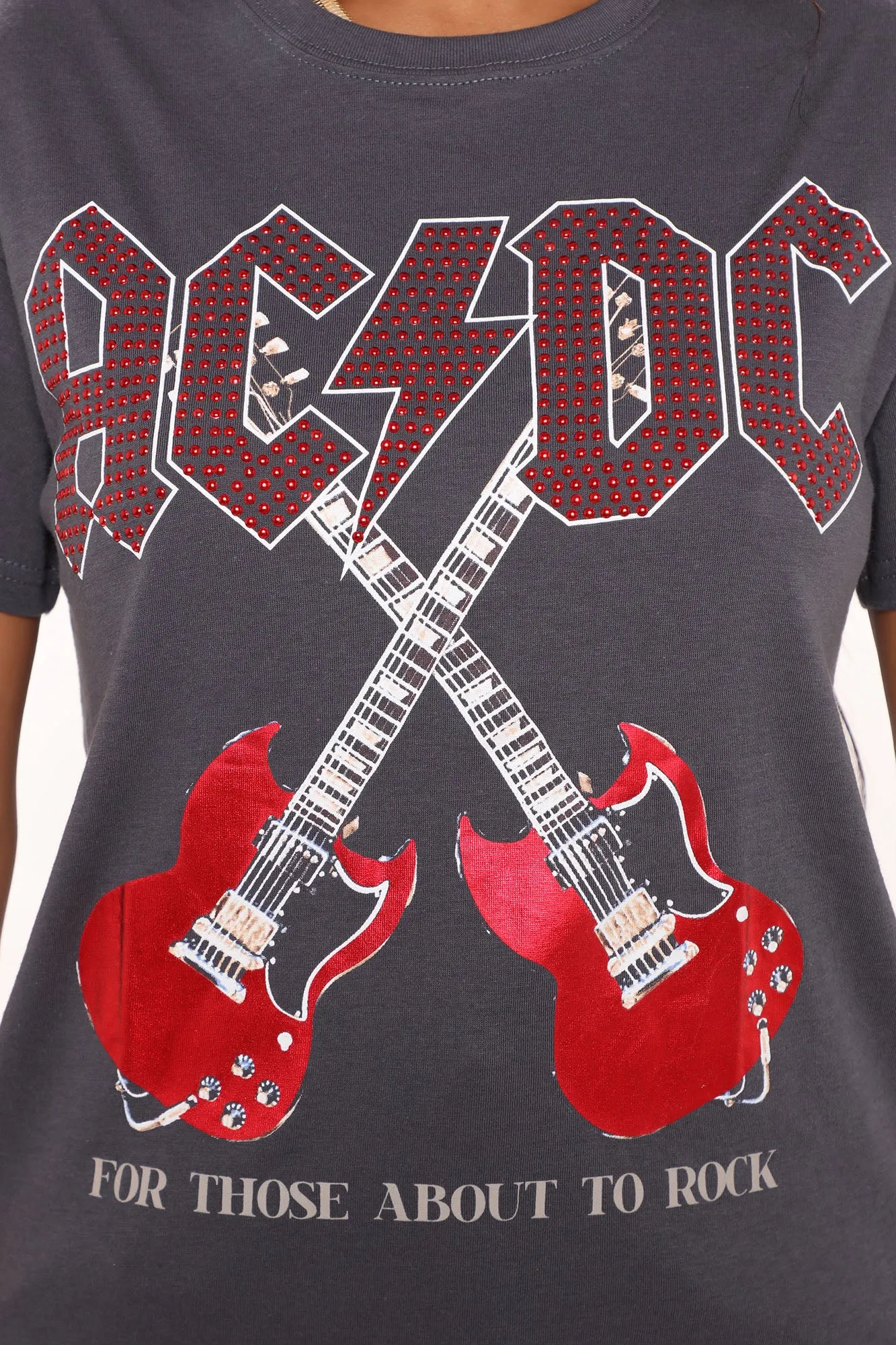 ACDC Embellished Washed Top - Charcoal