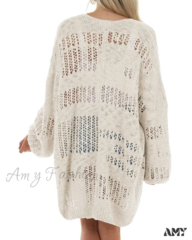 Amy Fashion - Boho Solid Color Oversized Summer Open Front Cardigans
