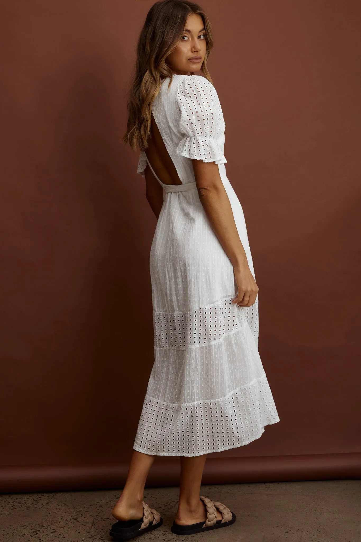 Arlington Eyelet Detail Wrap Midi Dress White