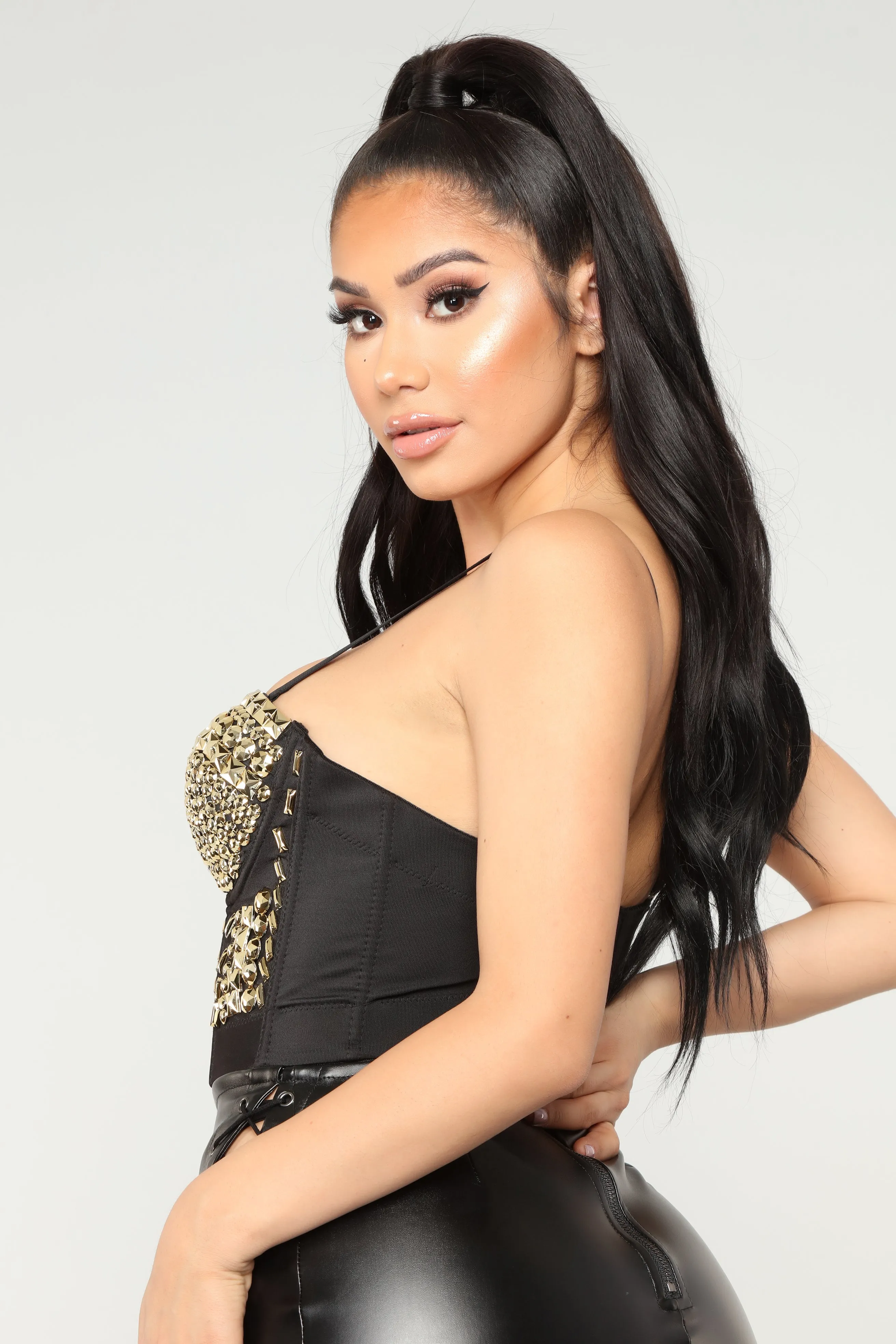Baddie Goddess Bustier Top - Black/Gold