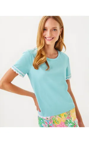 Clairmont Ric Rac Trimmed Knit Top Fresh Water Blue