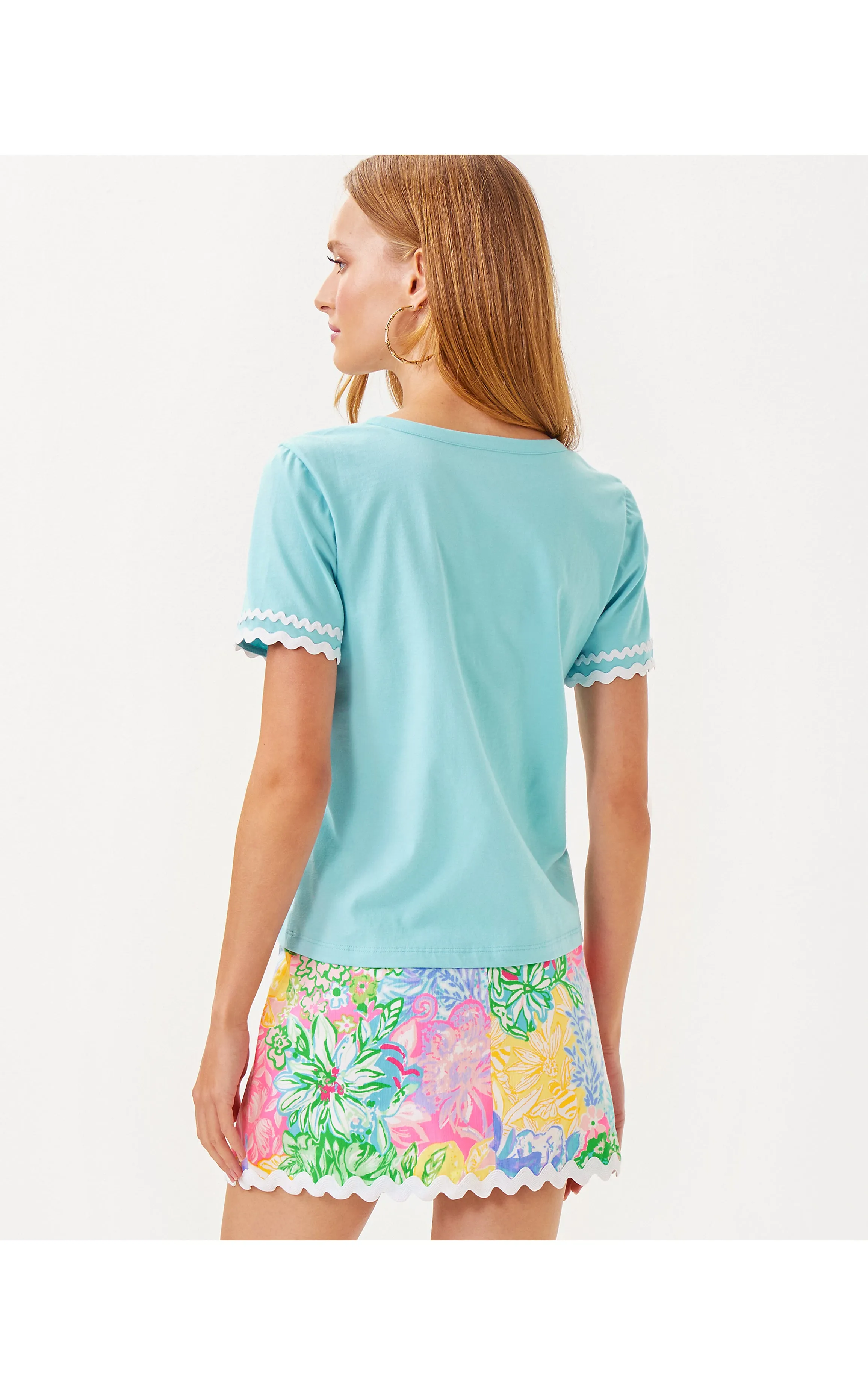 Clairmont Ric Rac Trimmed Knit Top Fresh Water Blue
