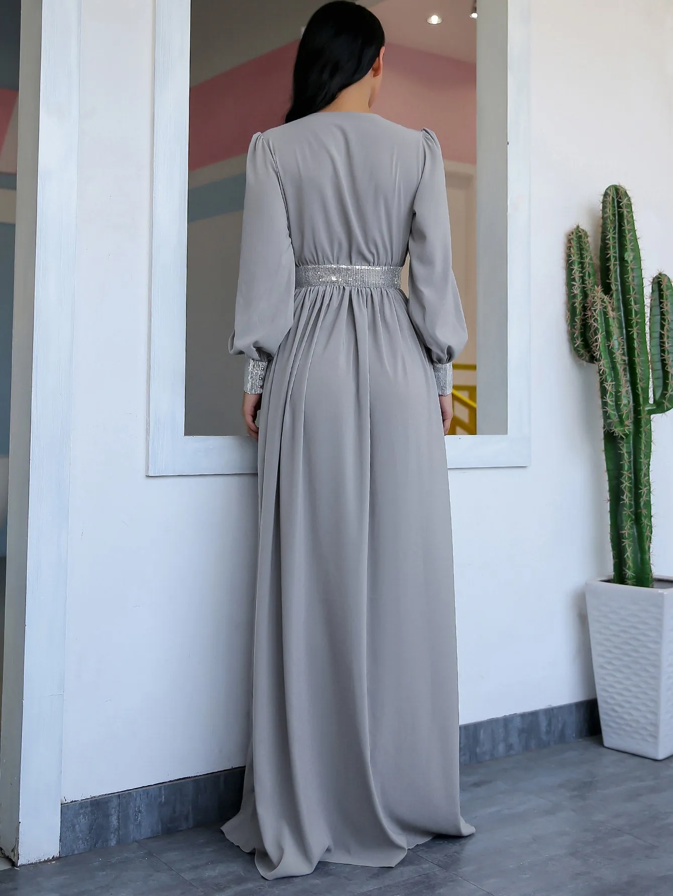 Contrast Sequin Surplice Wrap Dress