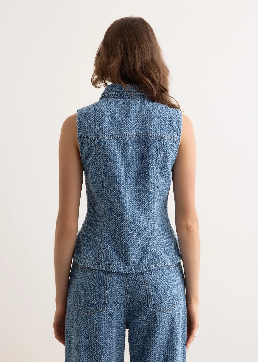 Fluffy Denim Fitted Top