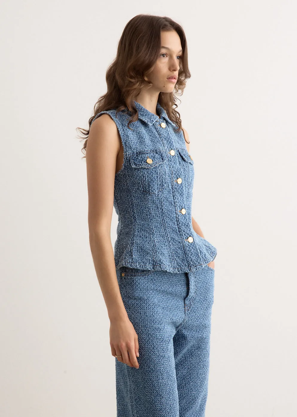 Fluffy Denim Fitted Top