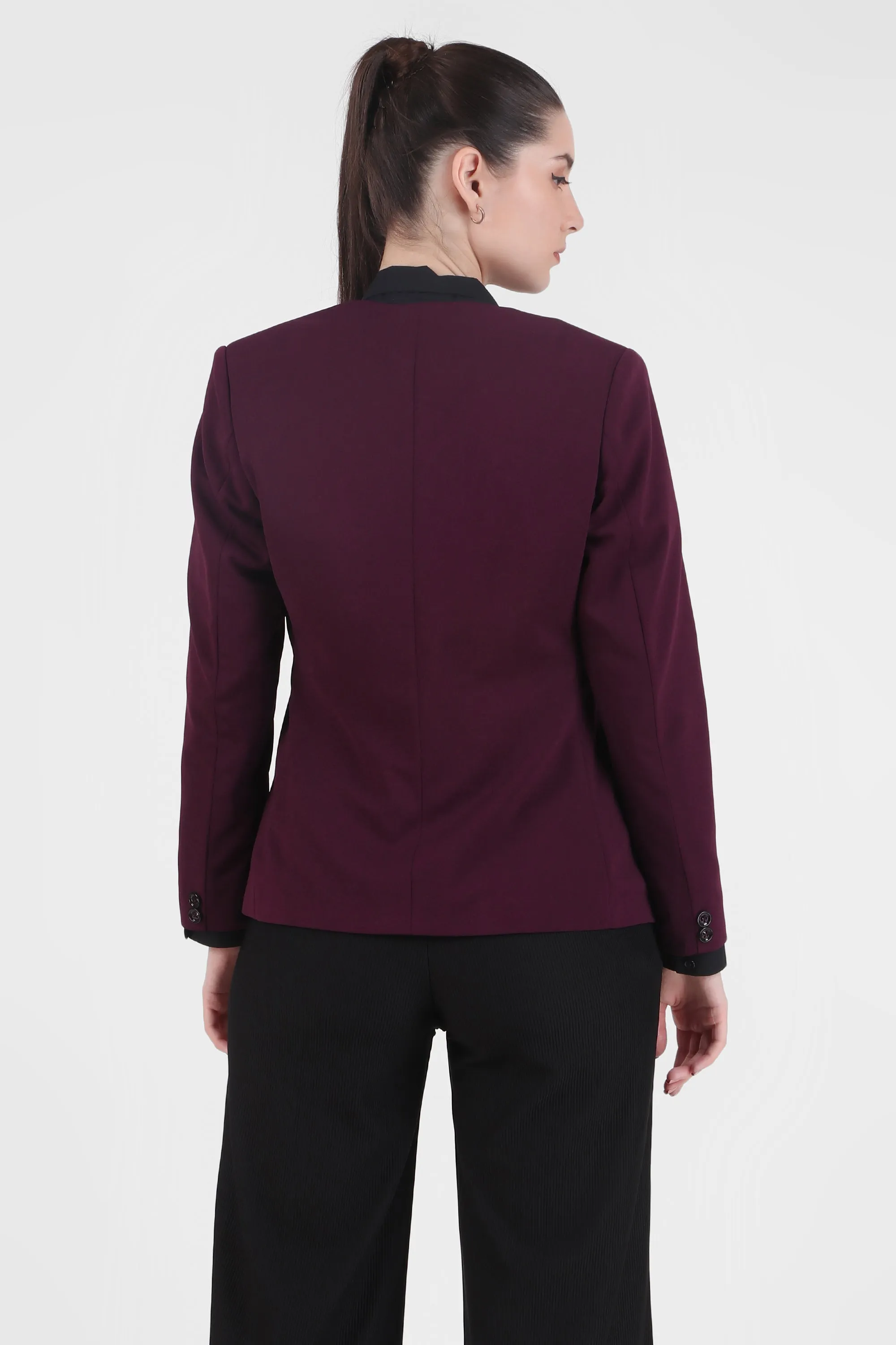 Front Open Style Stretch Crepe Blazer, Plum