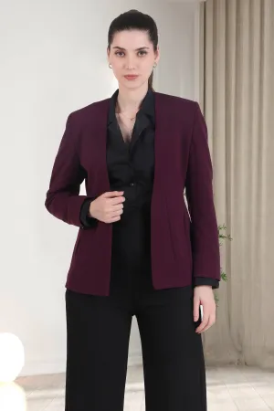 Front Open Style Stretch Crepe Blazer, Plum
