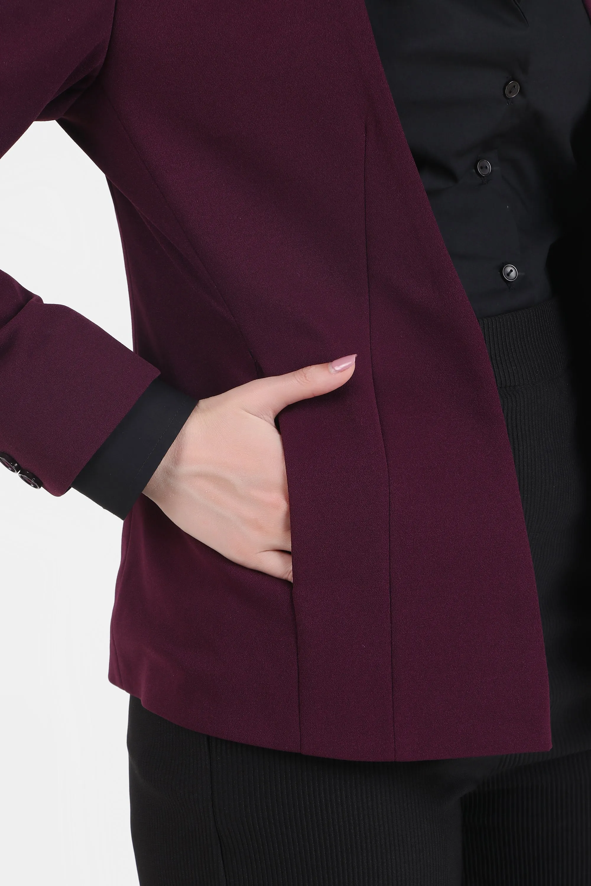Front Open Style Stretch Crepe Blazer, Plum