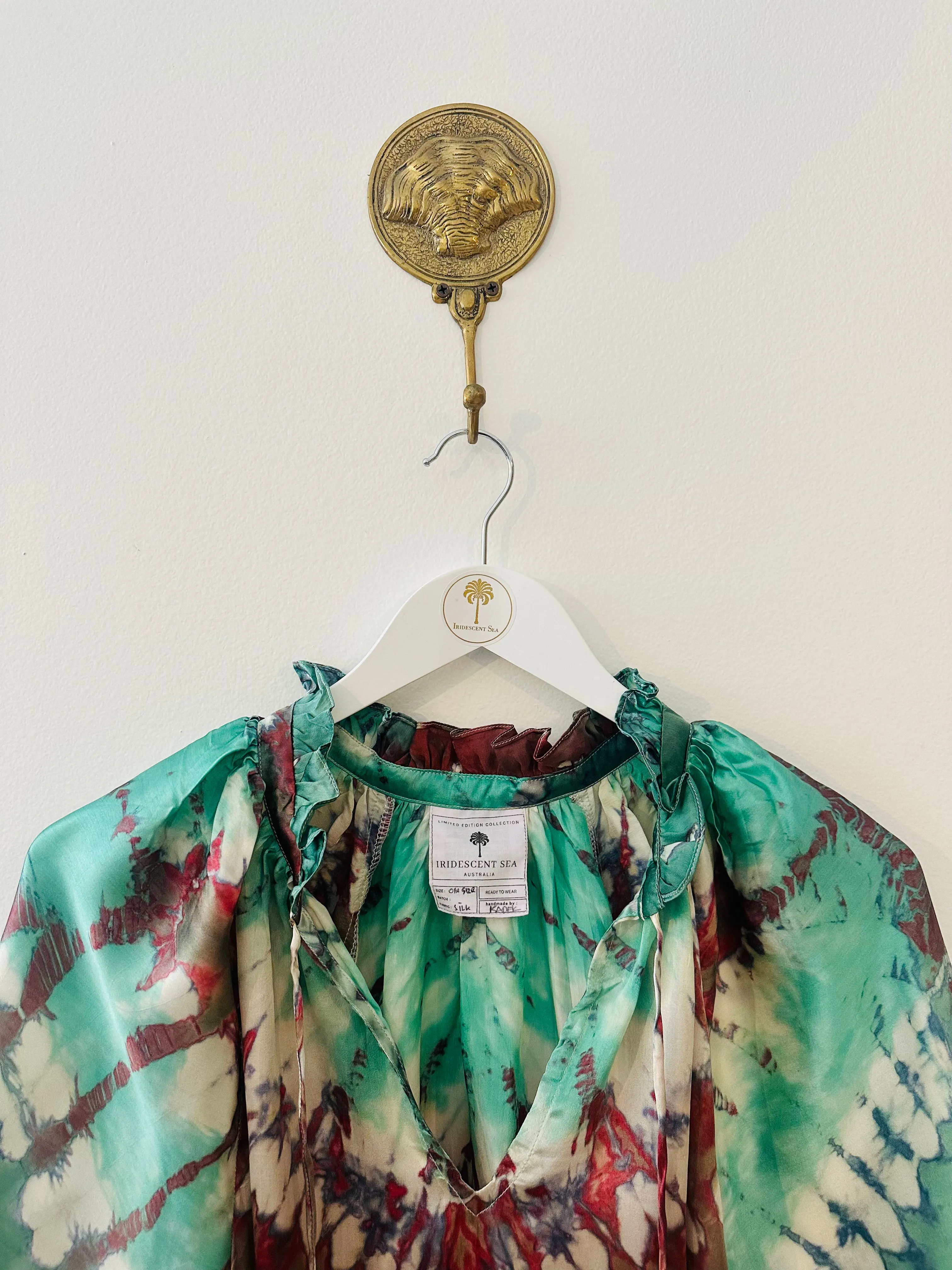 Havana Peasant Silk Blouse Green - Short Sleeve