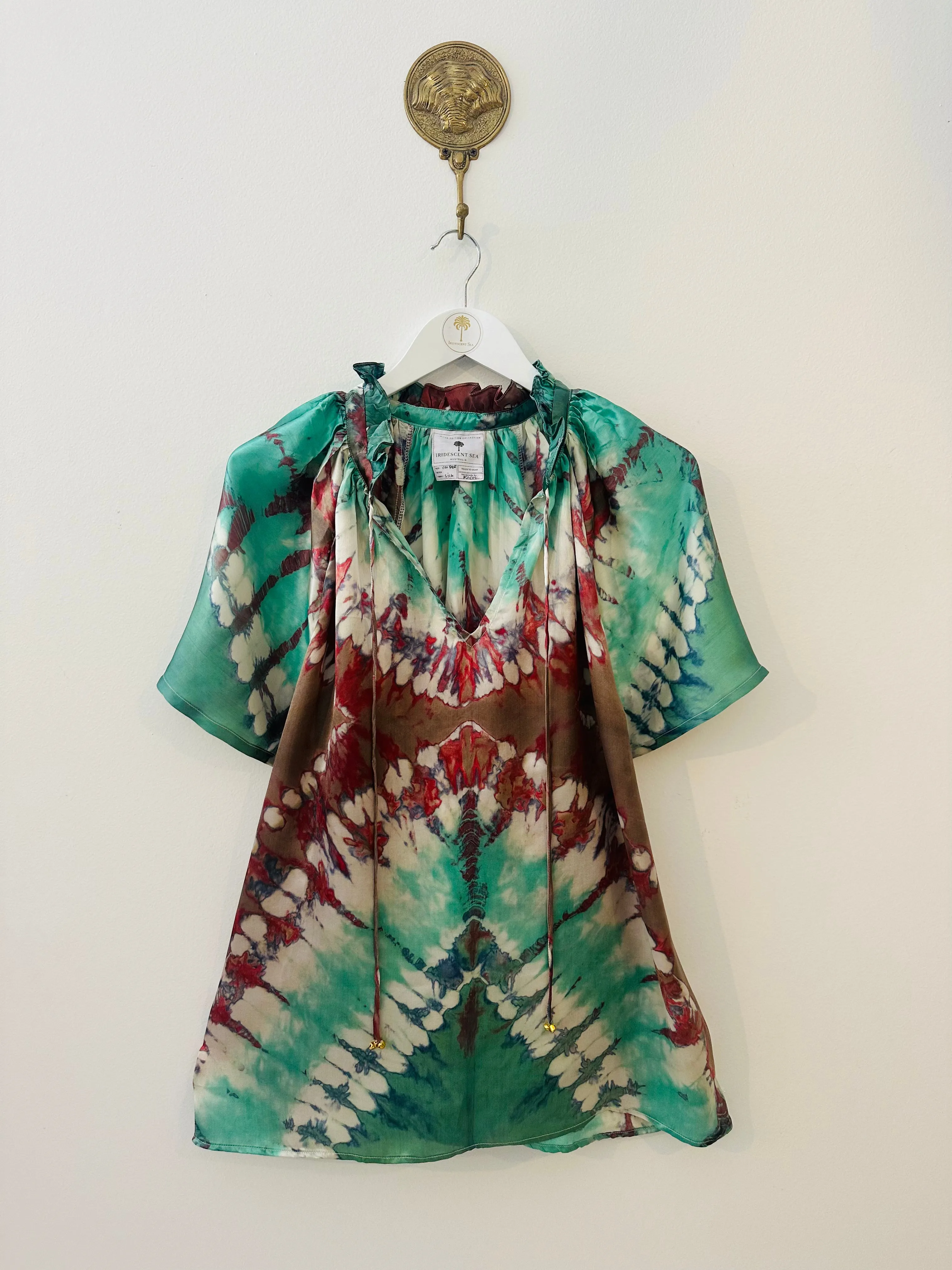 Havana Peasant Silk Blouse Green - Short Sleeve