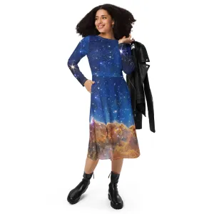JWST Carina Nebula Long-Sleeve Midi Dress with Pockets