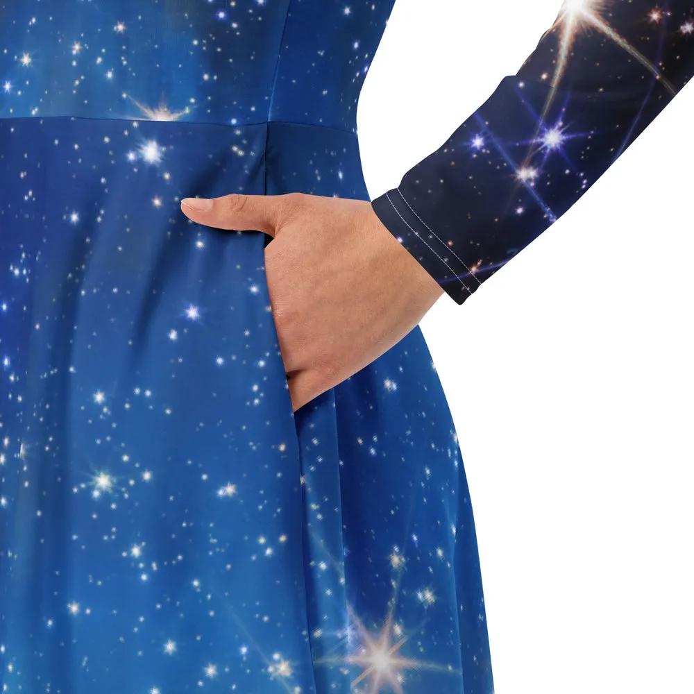 JWST Carina Nebula Long-Sleeve Midi Dress with Pockets