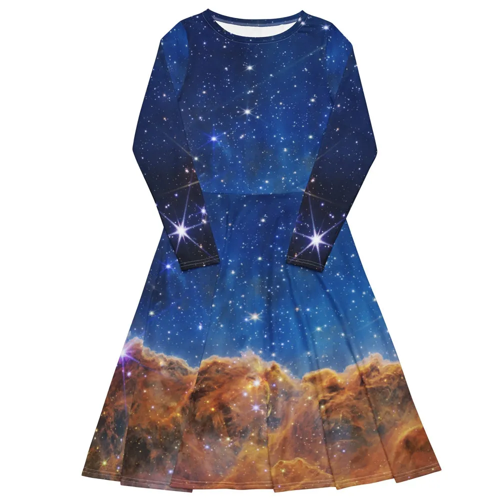 JWST Carina Nebula Long-Sleeve Midi Dress with Pockets