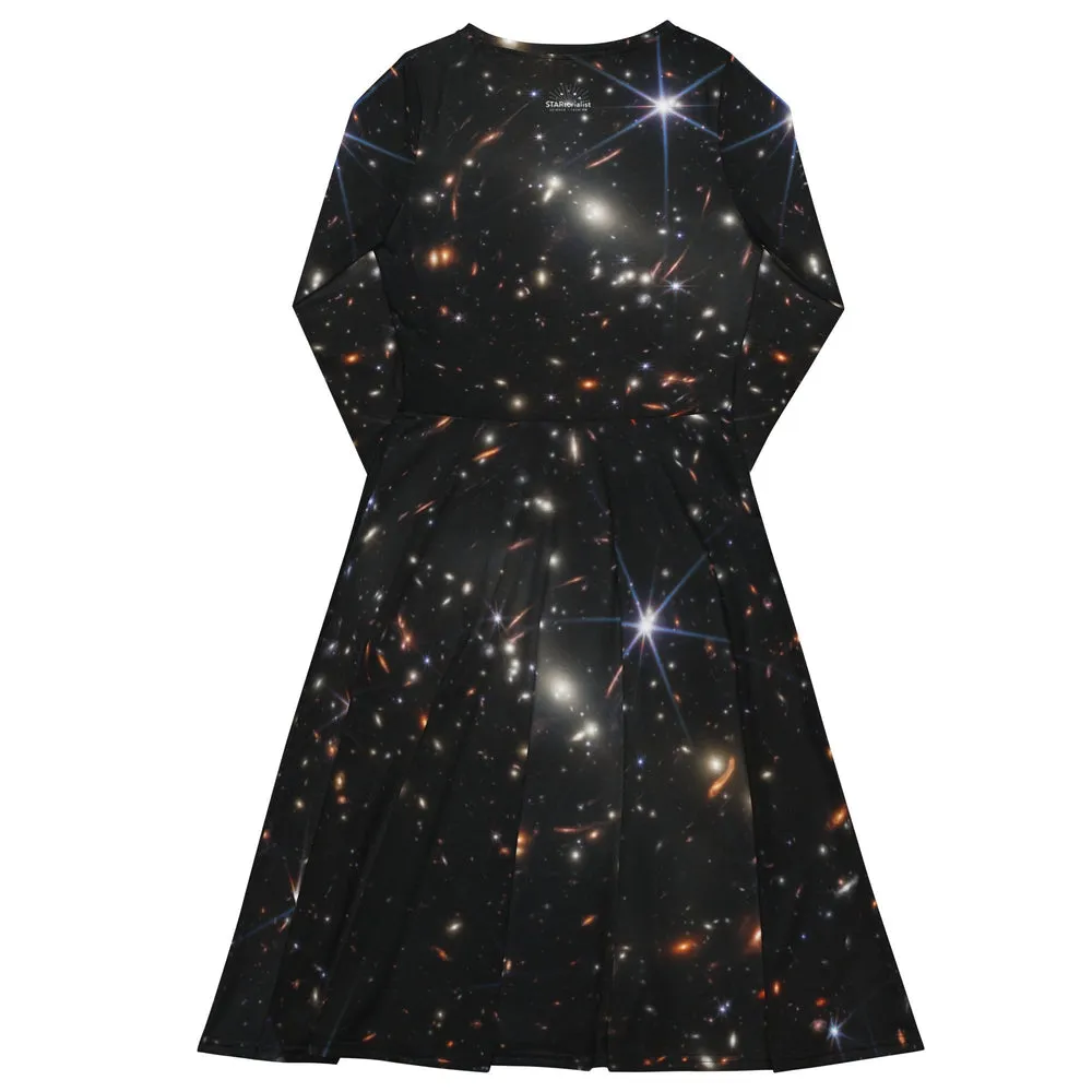 JWST SMACS 0723 Galaxy Cluster Deep Field Long-Sleeve Midi Dress with Pockets