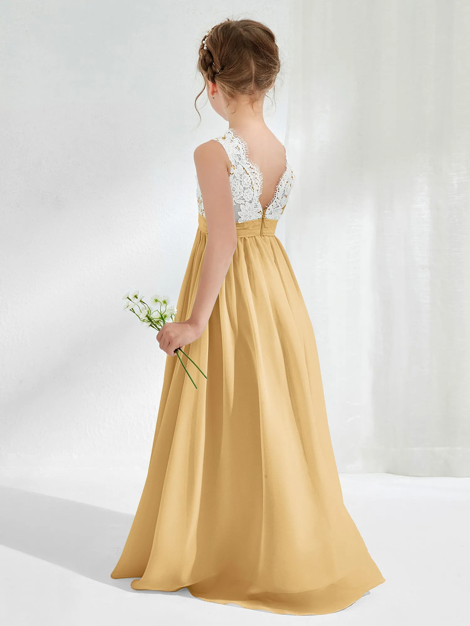 Lace Top Junior Bridesmaid Dresses Gold