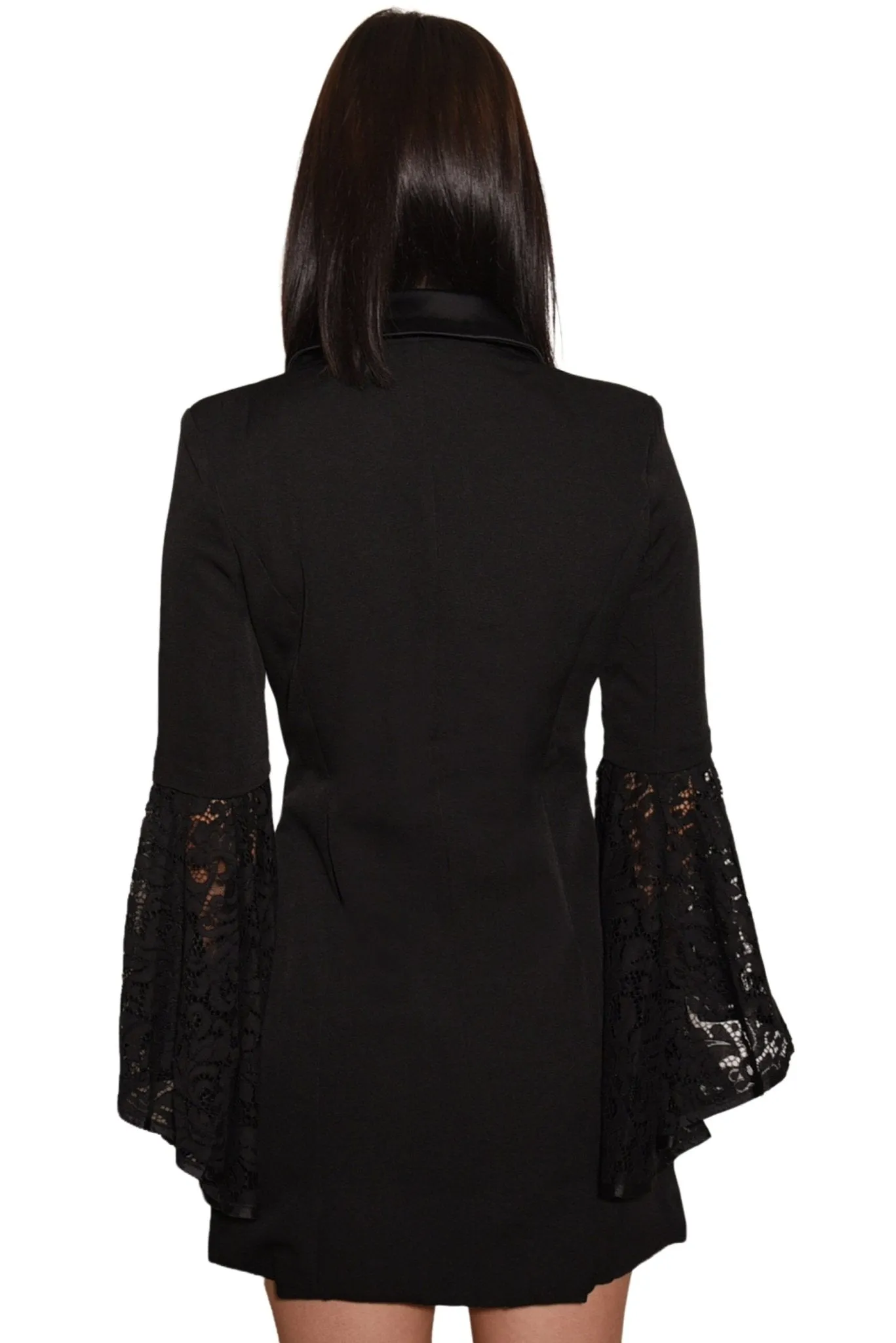 Marie Blazer Dress with Lace Sleeve Black