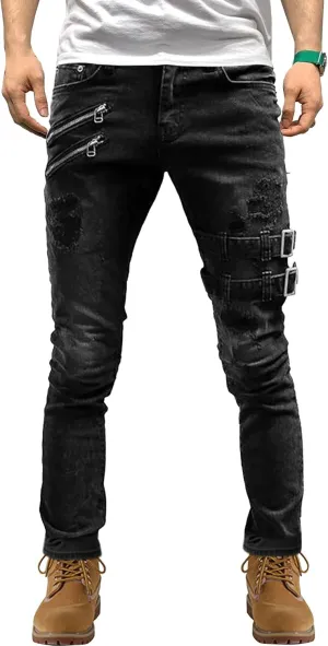 Men's Stretch Destroyed Biker Cargo Pant Slim Fit Jogger Yoga Casual Sweatpants Slim Fit Stylish Athletic Trousers