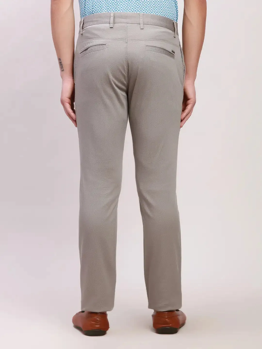 Parx Men Grey Print Super Slim Fit Cotton Blend Trousers