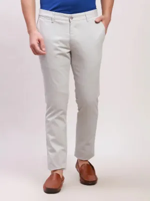 Parx Men Grey Solid Super Slim Fit Cotton Blend Trousers