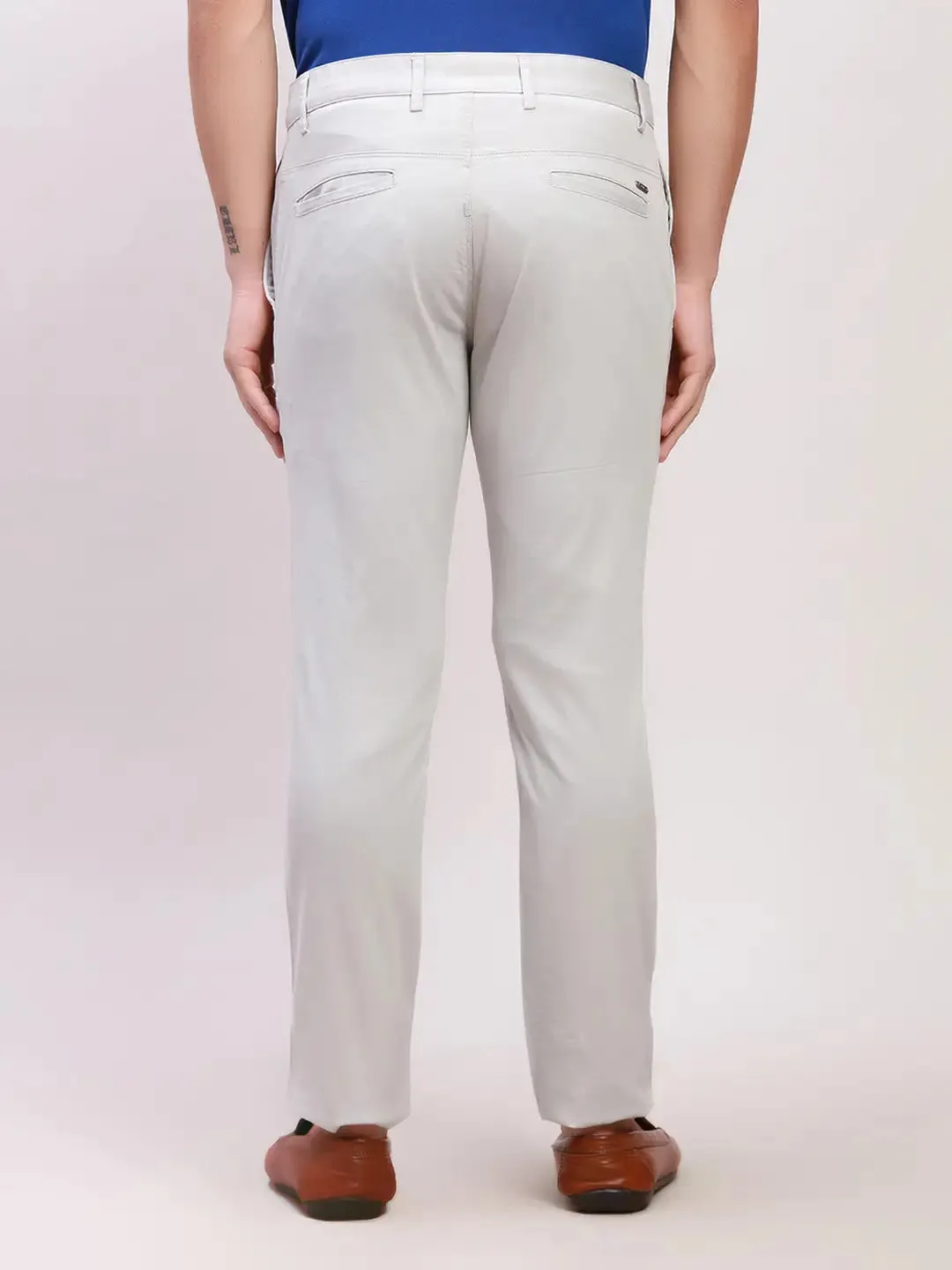 Parx Men Grey Solid Super Slim Fit Cotton Blend Trousers