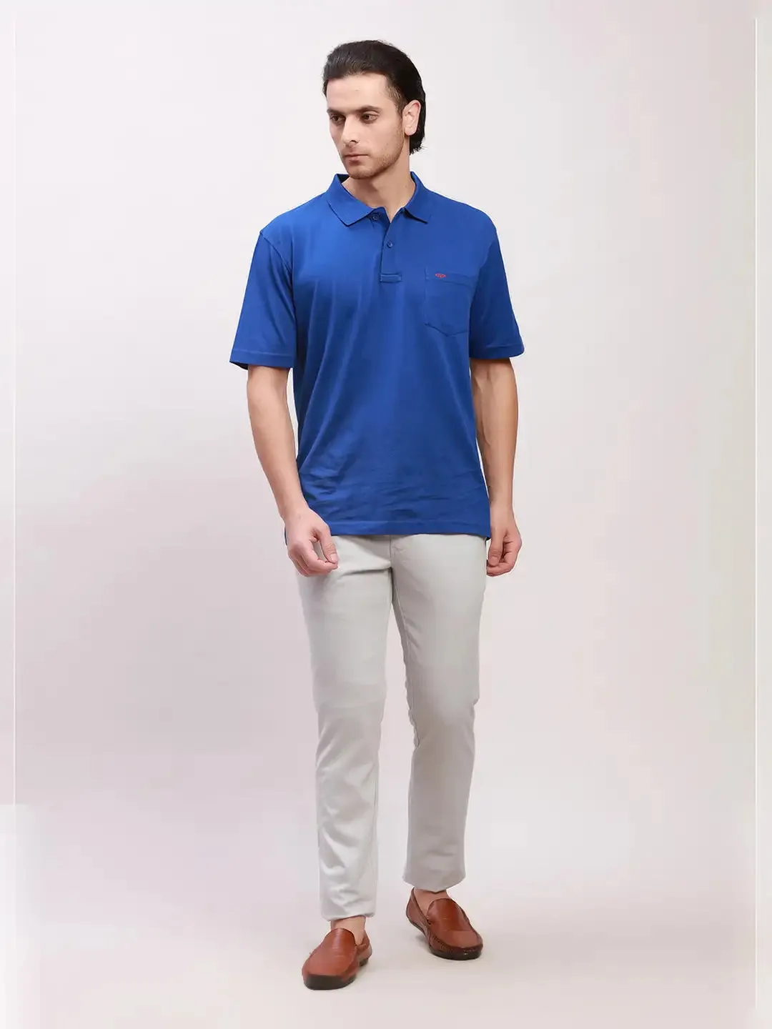Parx Men Grey Solid Super Slim Fit Cotton Blend Trousers