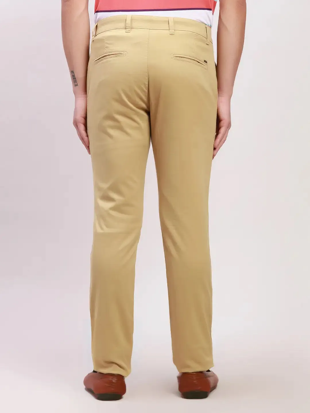 Parx Men Khaki Solid Super Slim Fit Cotton Blend Trousers