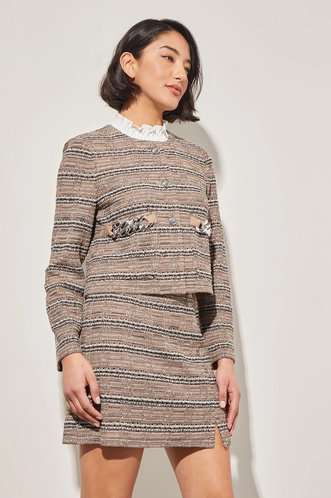 Plus Size Button-Front Heritage Jacket - Chain Detail Tweed