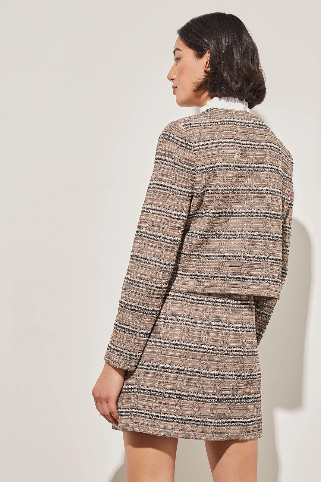 Plus Size Button-Front Heritage Jacket - Chain Detail Tweed