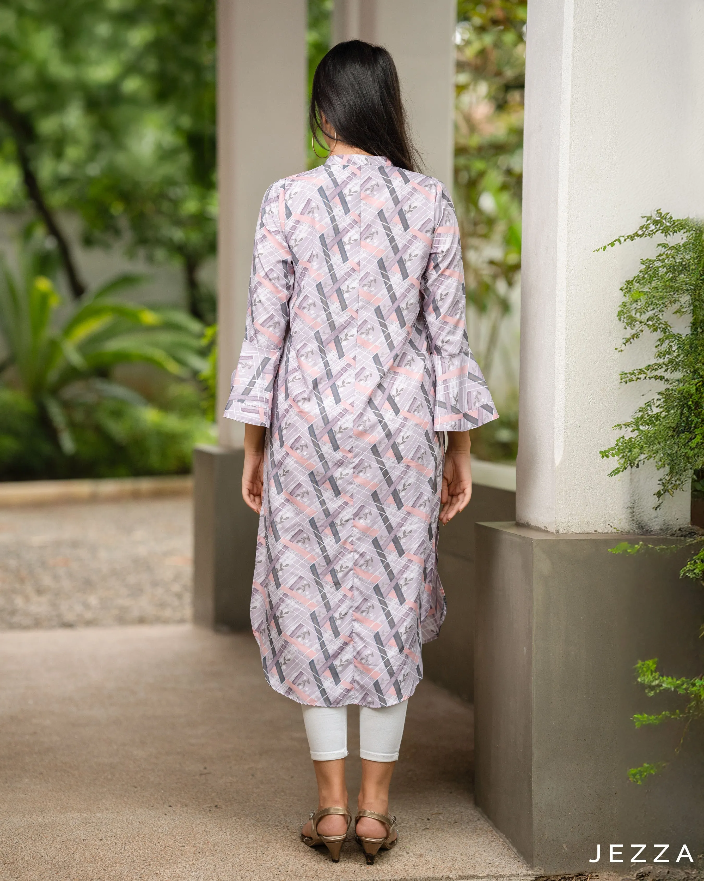 Printed Polyester Midi Top With Flared Sleeve 57602