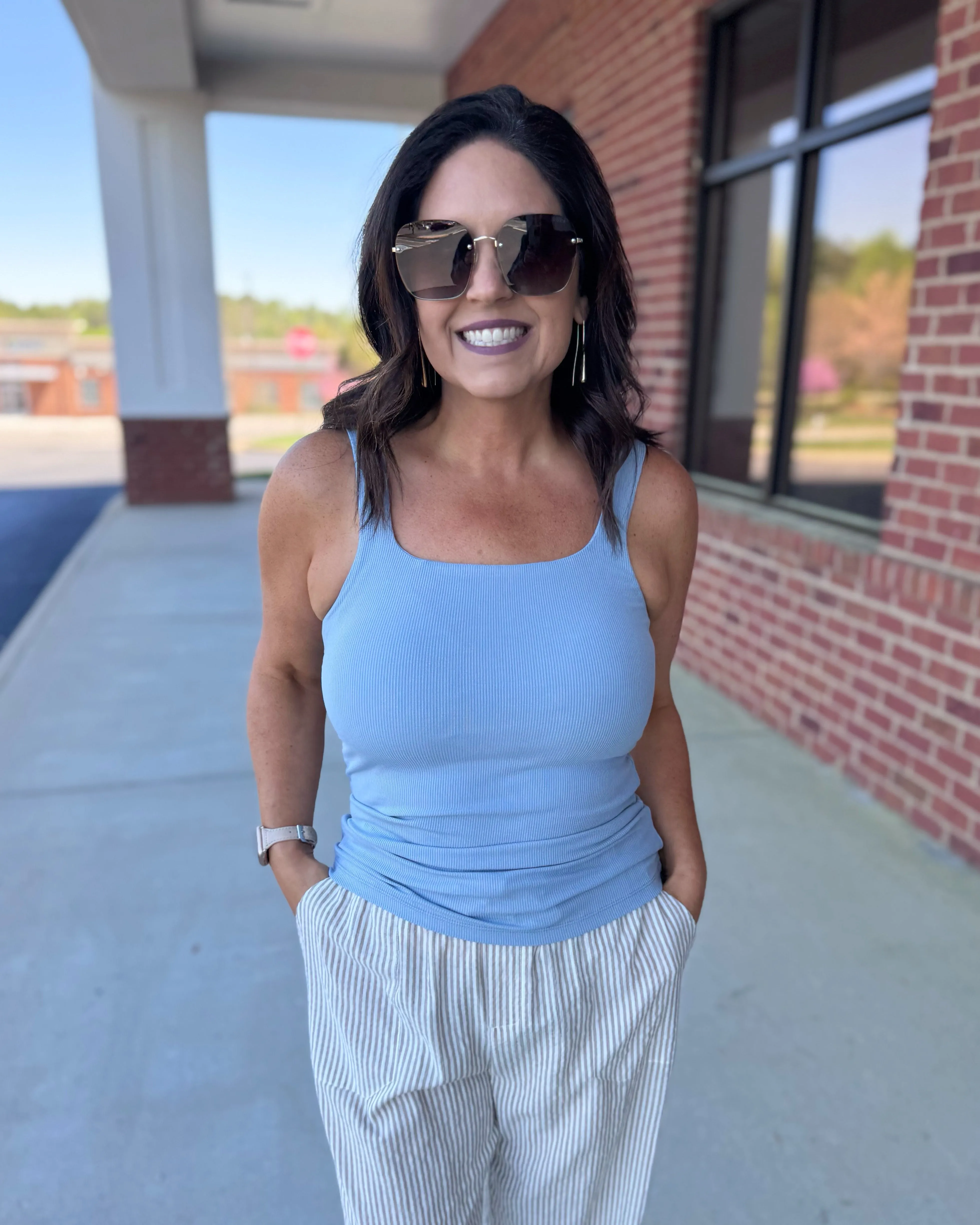 Reagan Ribbed Tank in Blue