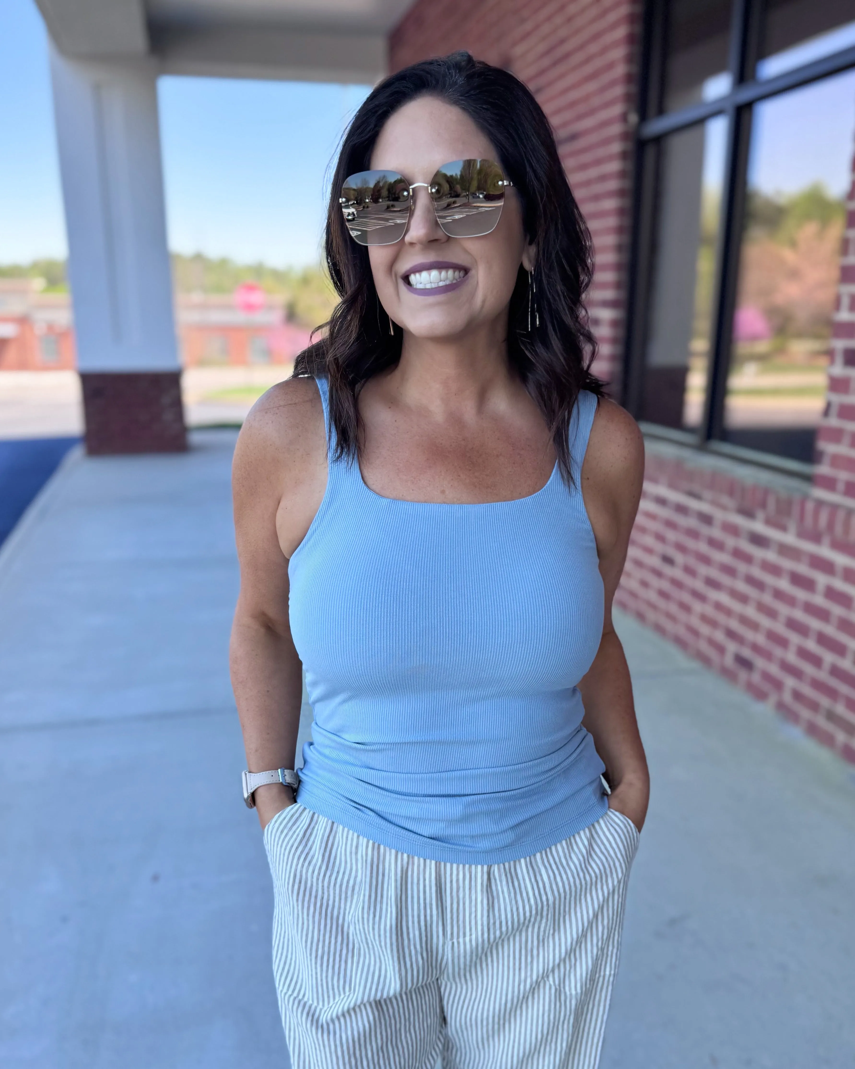 Reagan Ribbed Tank in Blue