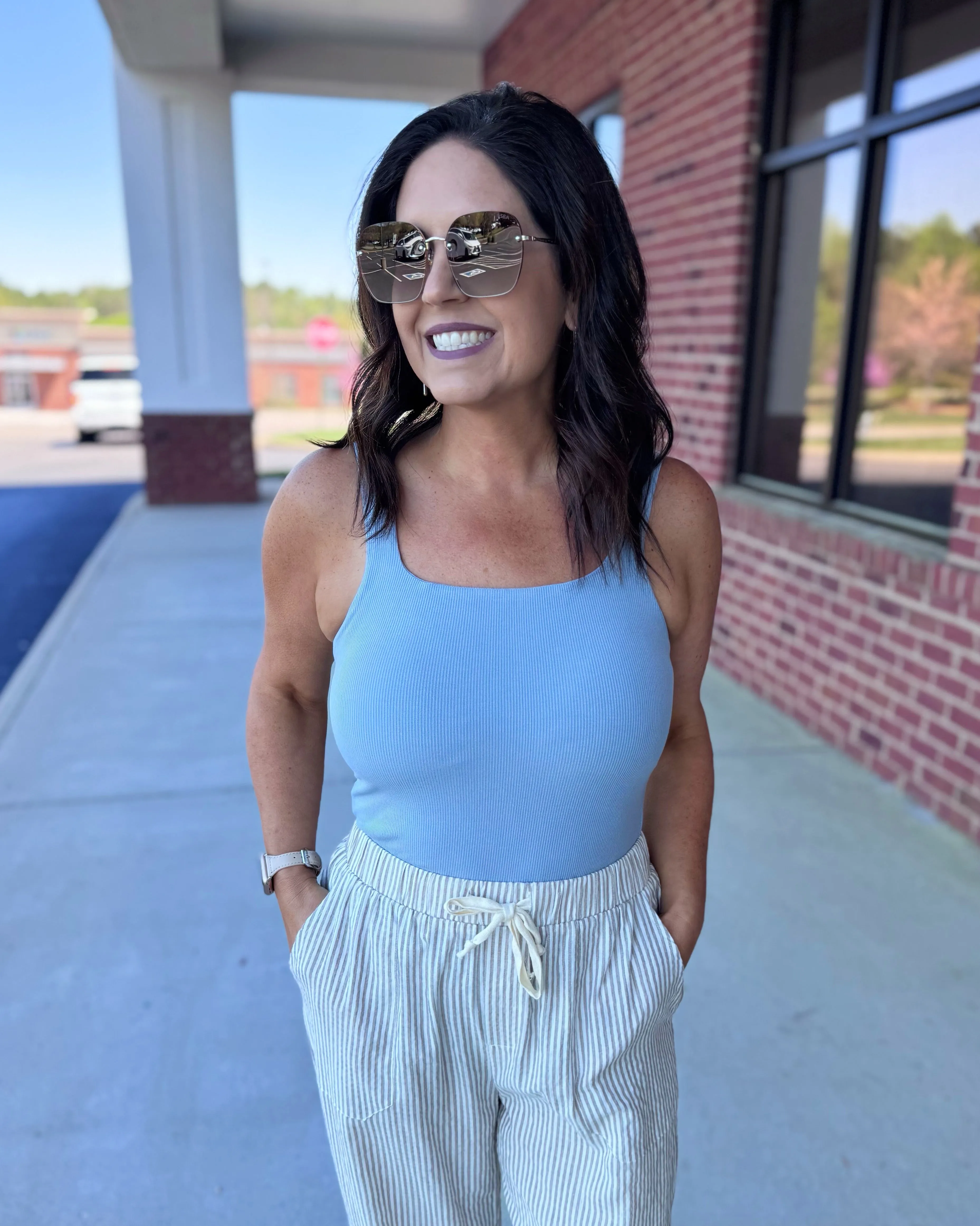 Reagan Ribbed Tank in Blue