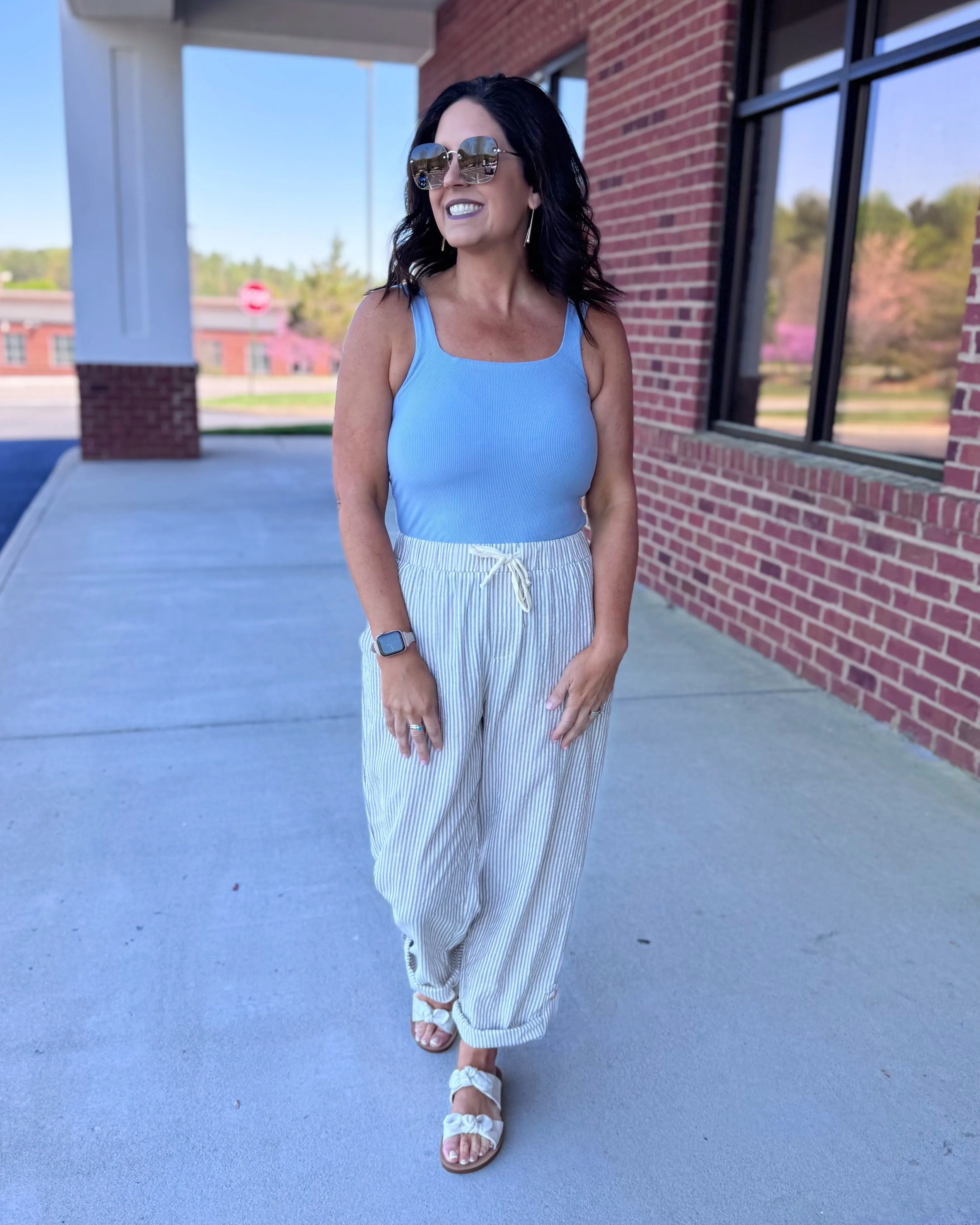 Reagan Ribbed Tank in Blue