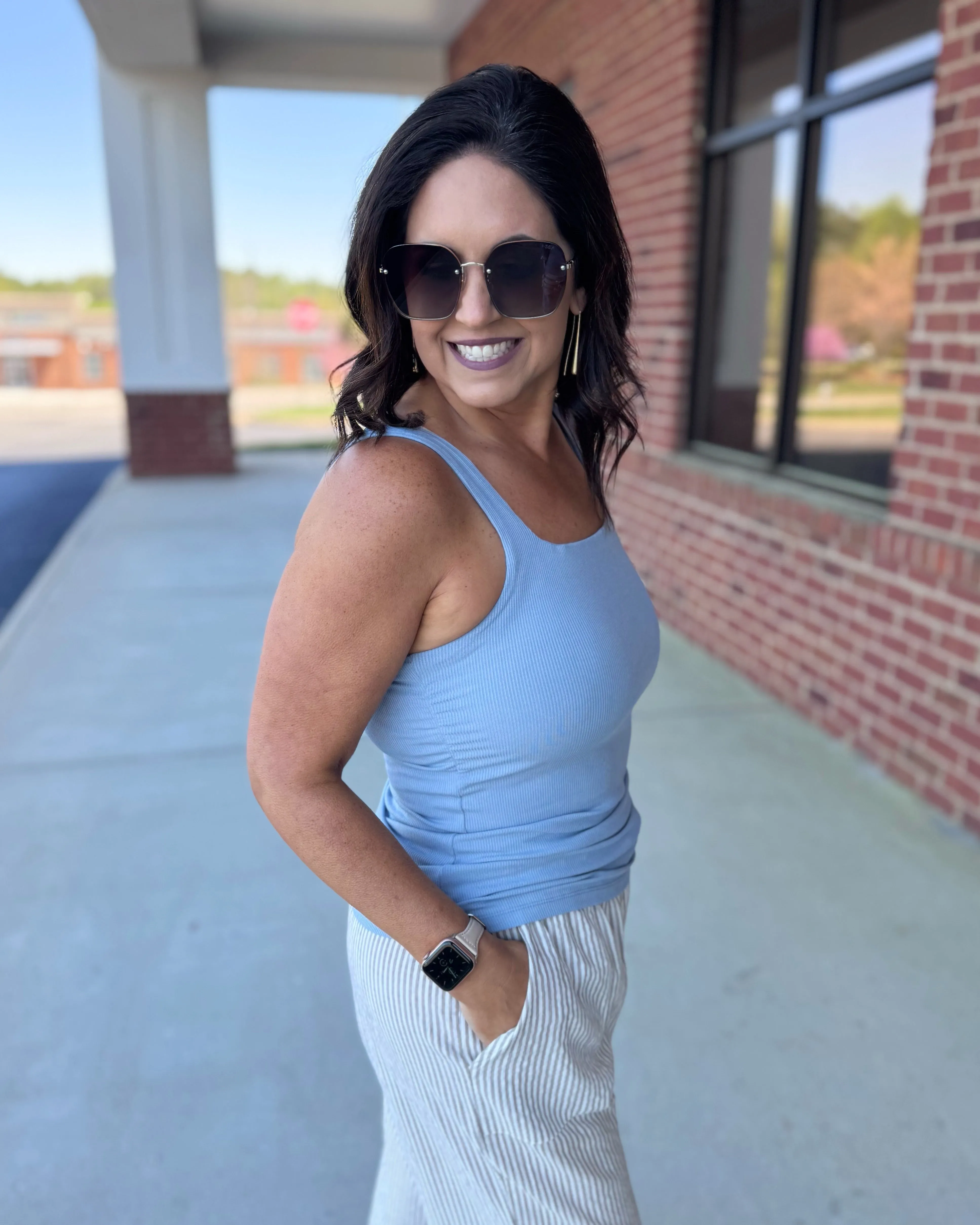 Reagan Ribbed Tank in Blue