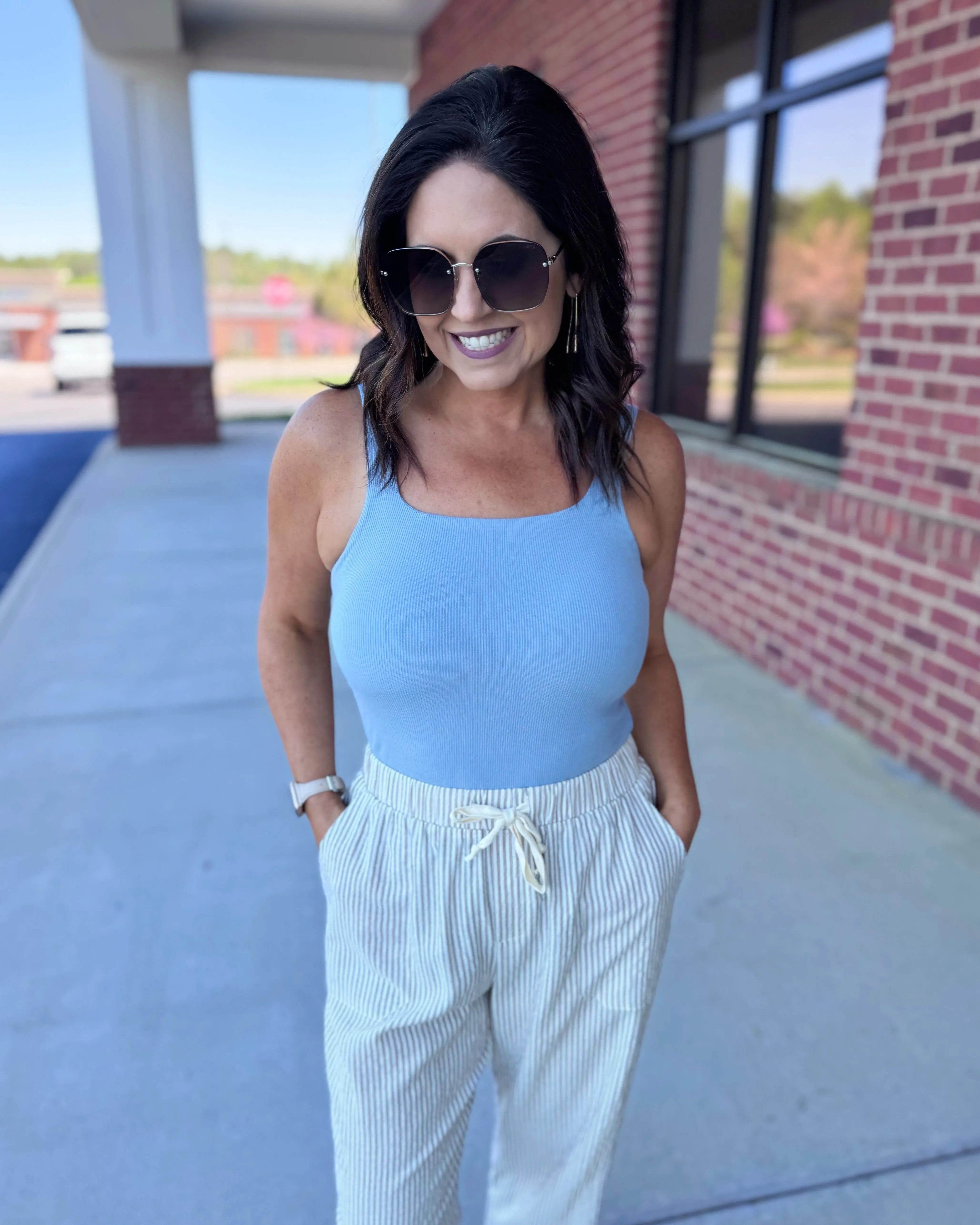 Reagan Ribbed Tank in Blue