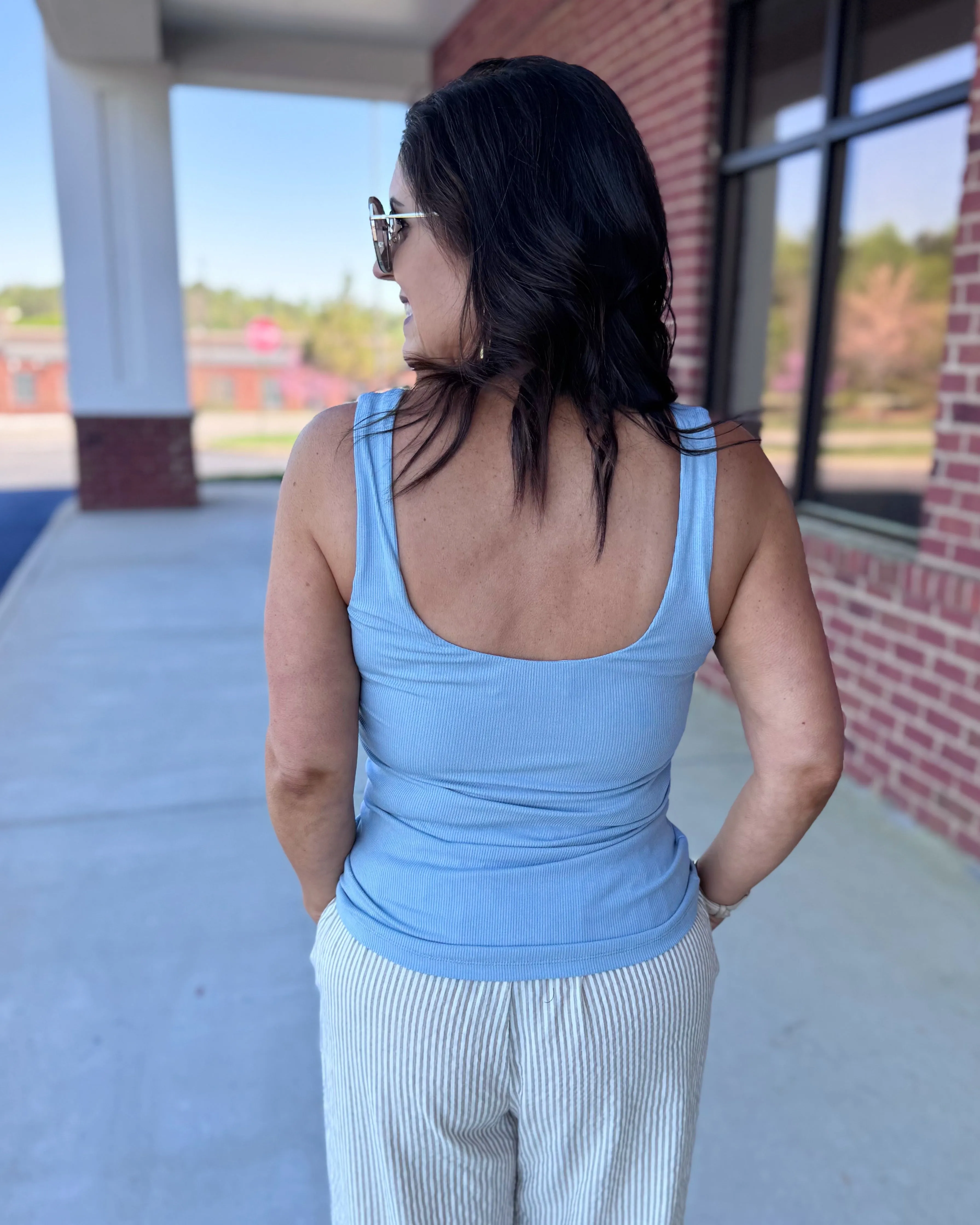 Reagan Ribbed Tank in Blue