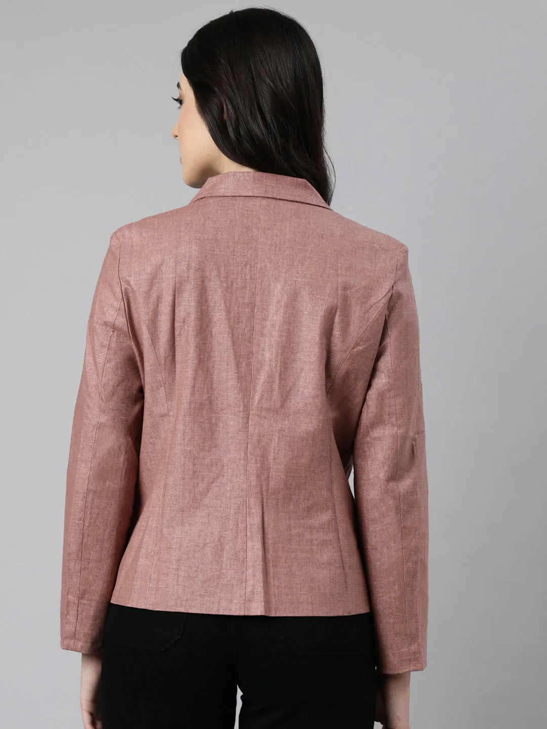 Women Brown Notched Lapel Collar Single Breasted Slim-Fit Blazer