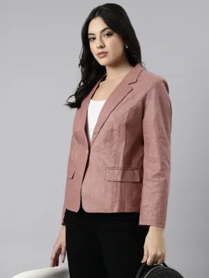 Women Brown Notched Lapel Collar Single Breasted Slim-Fit Blazer
