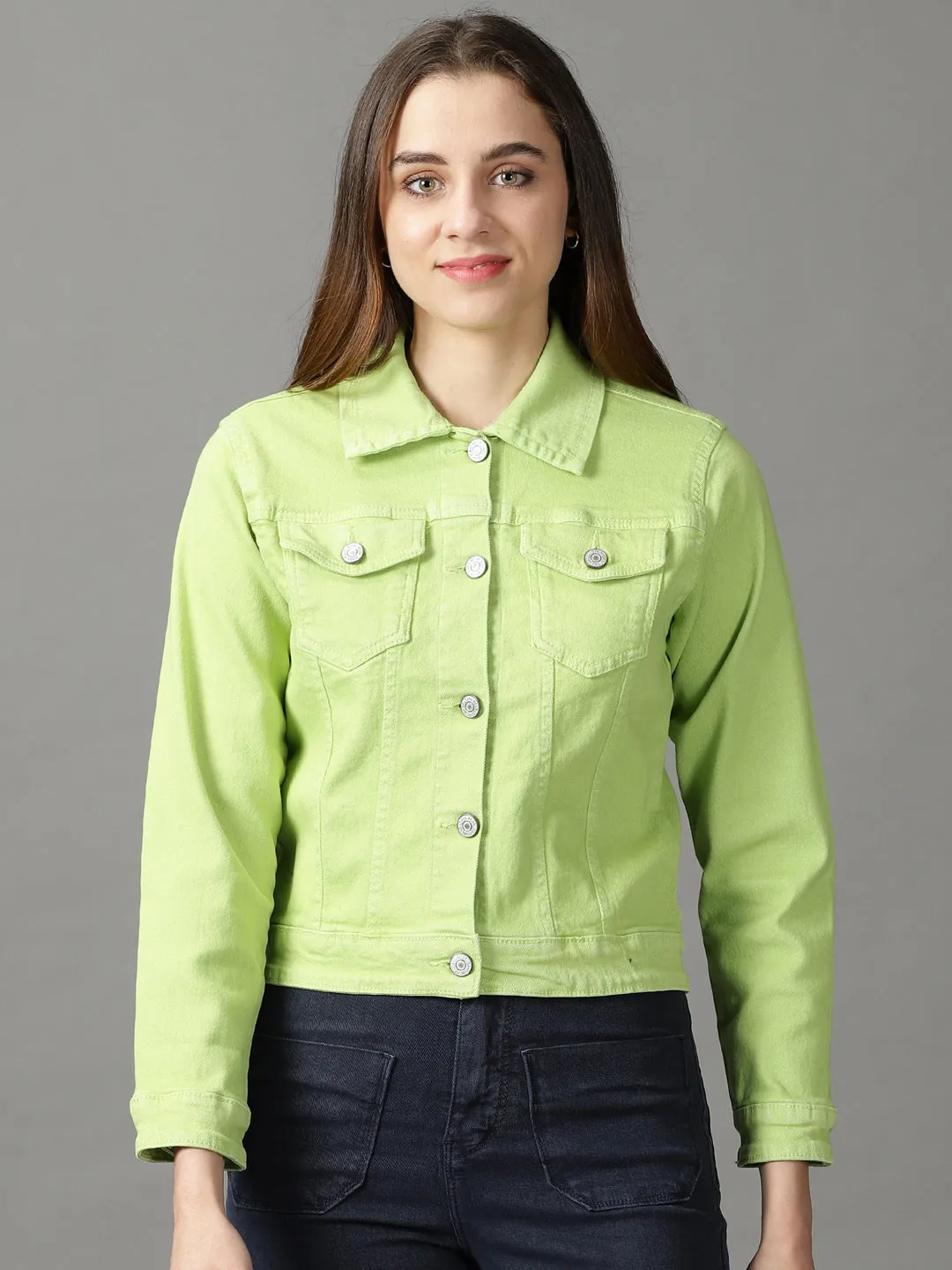 Women Green Denim Jacket
