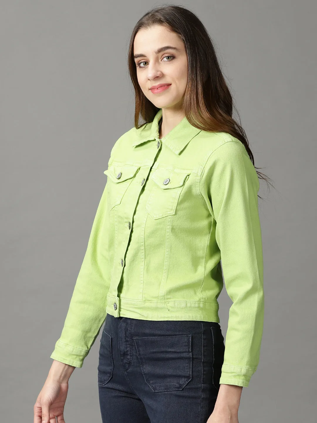 Women Green Denim Jacket