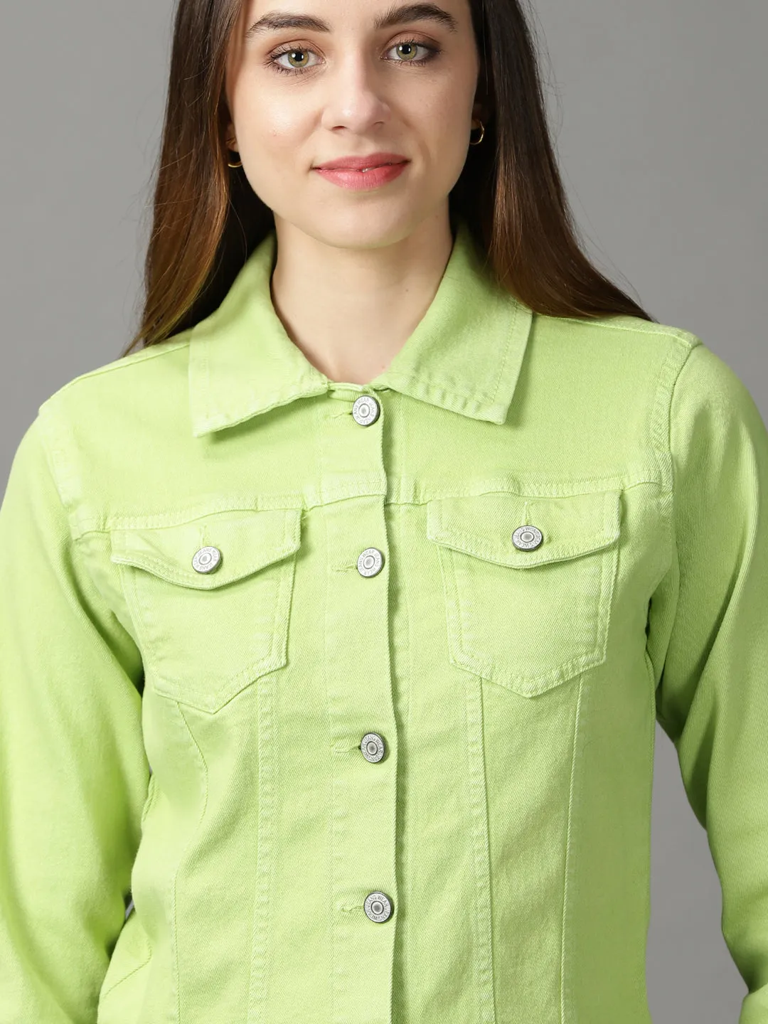 Women Green Denim Jacket