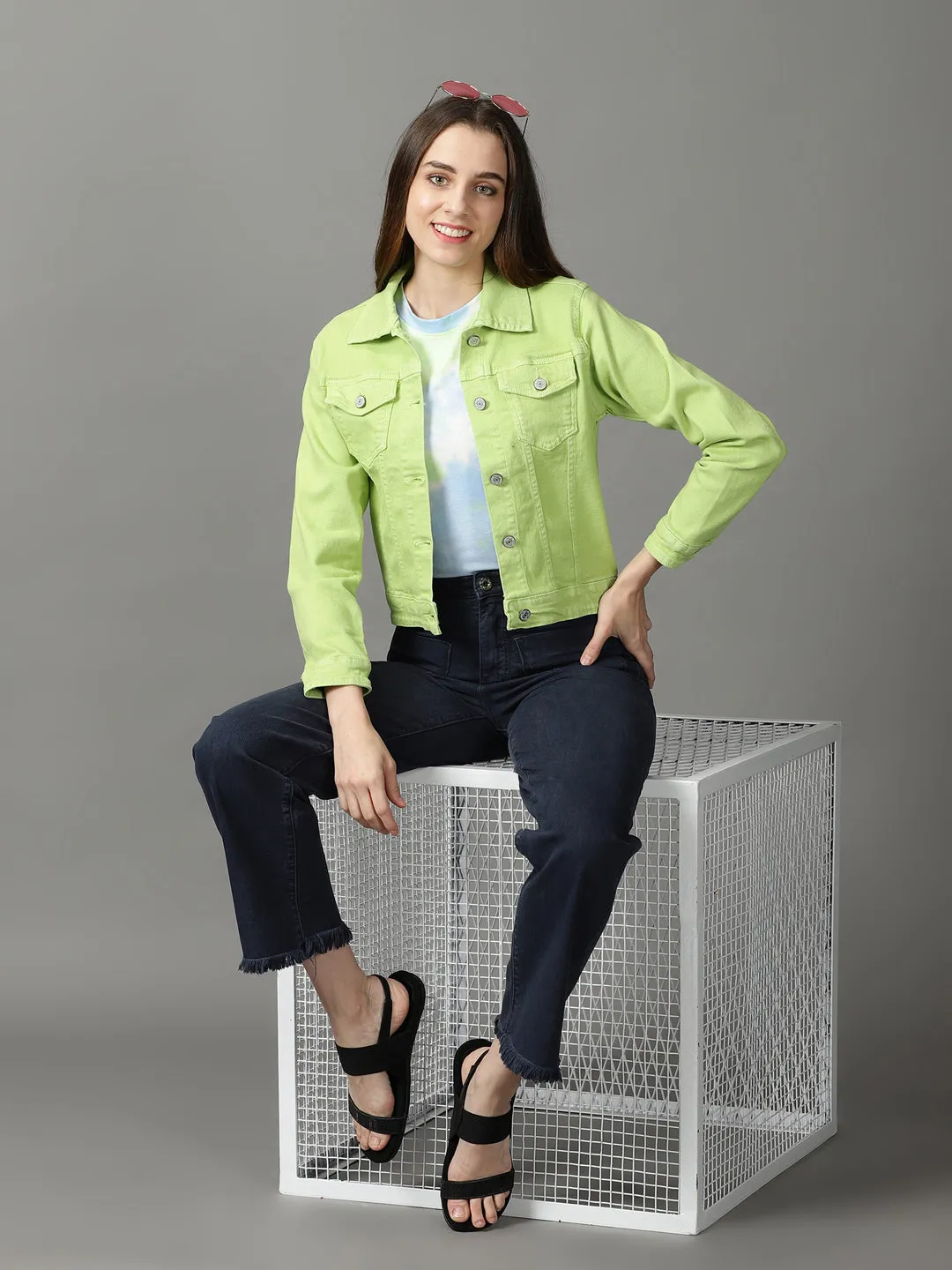 Women Green Denim Jacket