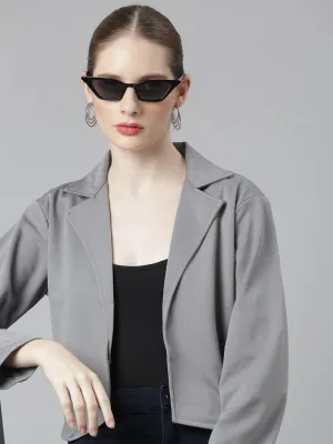 Women Grey Cotton Open Front Blazer