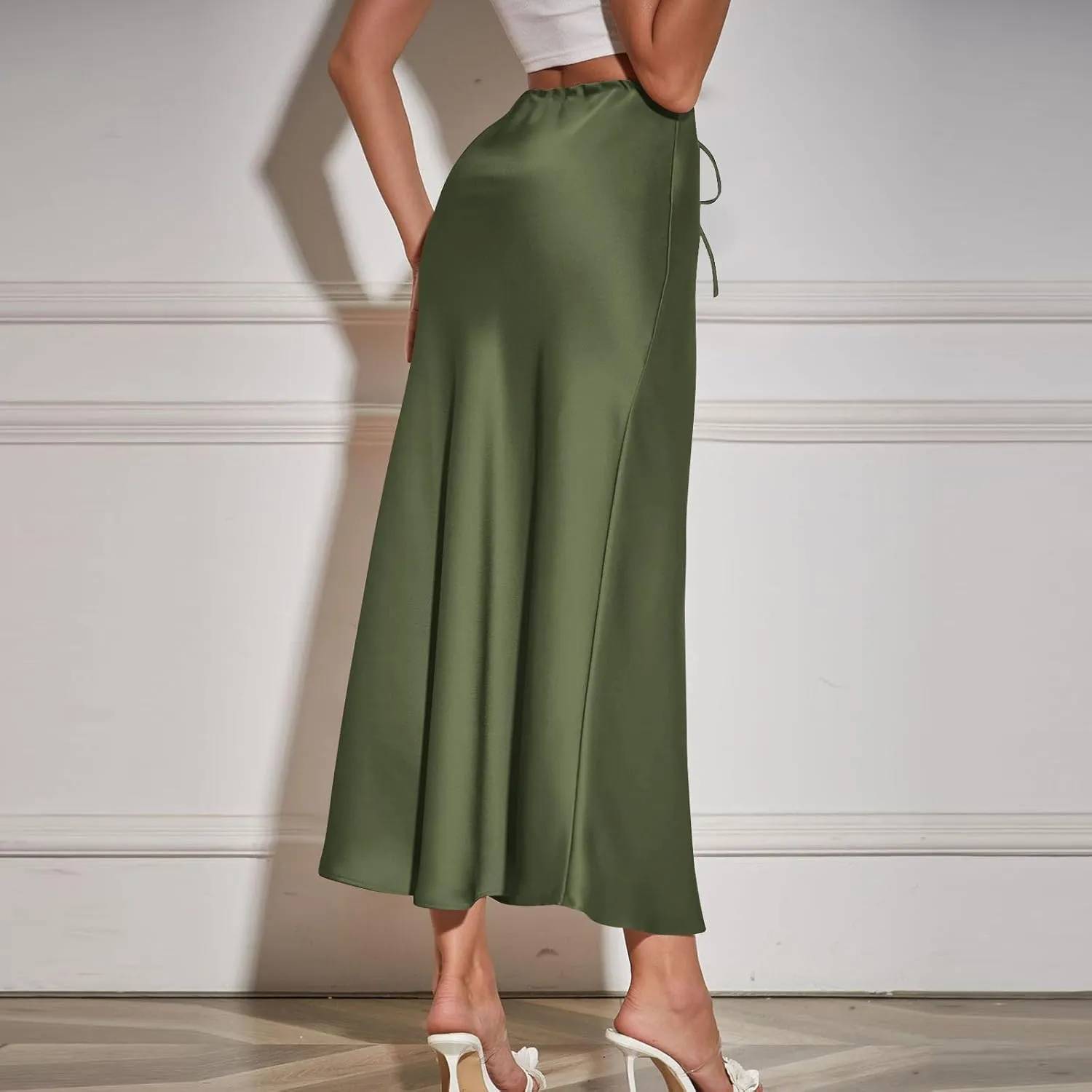 Women's Maxi Skirt Elegant Lace Up High Waist Mermaid Cocktail Party Wedding Flared A-Line Flowy Swing Long Skirts