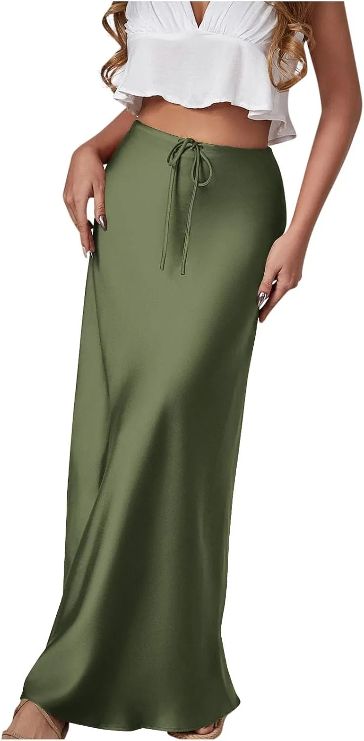 Women's Maxi Skirt Elegant Lace Up High Waist Mermaid Cocktail Party Wedding Flared A-Line Flowy Swing Long Skirts