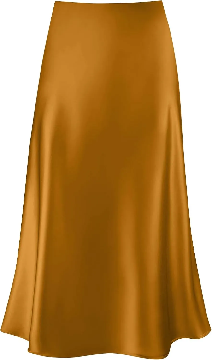 Women's Midi Satin Skirt Dressy Casual High Waisted A Line Flowy Ruffle Elegant Summer Party Cocktail Calf Length Skirts